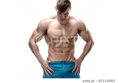 Image of muscle man posing in studio Image of muscle man posing in studio 85318983