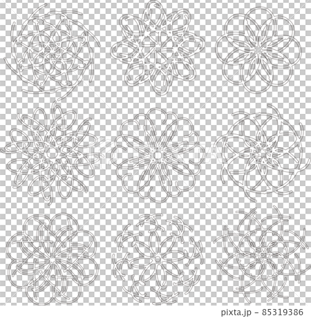 華やかな植物文様線画のセット 85319386