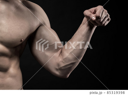 Image of very muscular man posing with naked torso 85319398