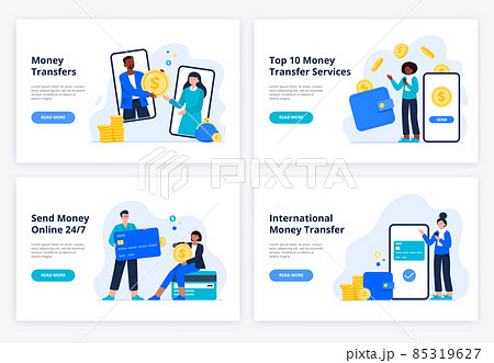 Online payments. Internet payments, transfer money online. People use smartphones for transferring, disbursement, and shopping. Internet banking concept. Vector flat illustration for banners, webpage. 85319627