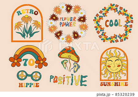 Retro 70s lettering and frames set for yourのイラスト素材 Retro 70s lettering and frames set for yourのイラスト素材