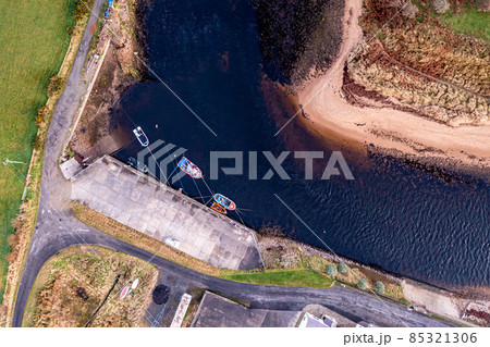 Aerial view of the Inver pier in County Donegal - Ireland. Aerial view of the Inver pier in County Donegal - Ireland. 85321306