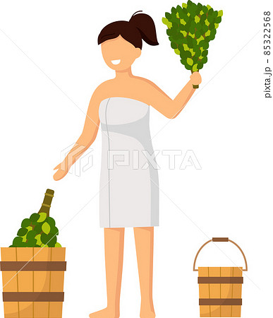 Woman wearing bath towel sit on wooden bench at hot steam sauna. Relaxing and wellness in spa center Woman wearing bath towel sit on wooden bench at hot steam sauna. Relaxing and wellness in spa center 85322568