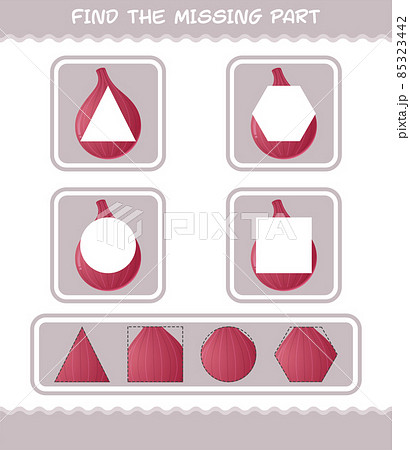 Match cartoon red onion parts. Matching game. Educational game for pre shool years kids and toddlers Match cartoon red onion parts. Matching game. Educational game for pre shool years kids and toddlers 85323442