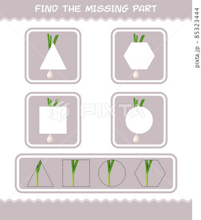 Match cartoon spring onion parts. Matching game. Educational game for pre shool years kids and toddlers Match cartoon spring onion parts. Matching game. Educational game for pre shool years kids and toddlers 85323444