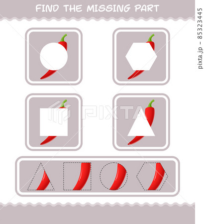 Match cartoon red chilli parts. Matching game. Educational game for pre shool years kids and toddlers Match cartoon red chilli parts. Matching game. Educational game for pre shool years kids and toddlers 85323445