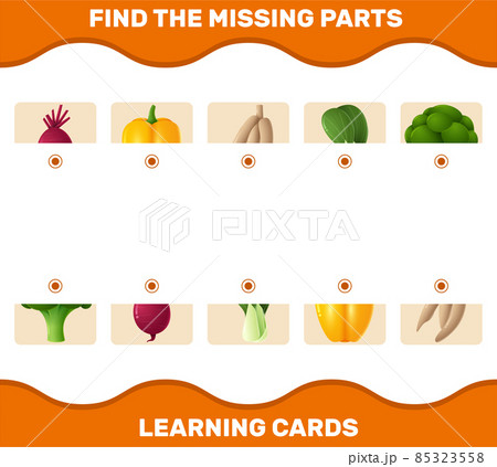 Match cartoon vegetables parts. Matching game. Educational game for pre shool years kids and toddlers 85323558