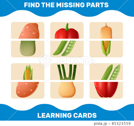 Match cartoon vegetables parts. Matching game. Educational game for pre shool years kids and toddlers 85323559