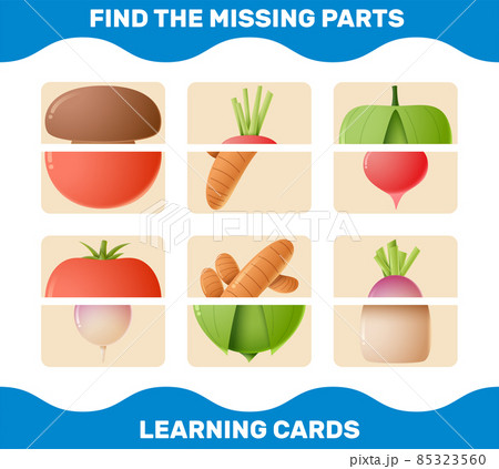 Match cartoon vegetables parts. Matching game. Educational game for pre shool years kids and toddlers 85323560