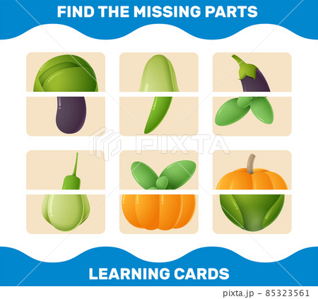 Match cartoon vegetables parts. Matching game. Educational game for pre shool years kids and toddlers 85323561