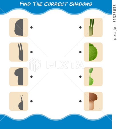 Find the correct shadows of cartoon vegetables. Searching and Matching game. Educational game for pre shool years kids and toddlers 85323658
