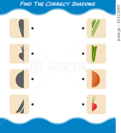 Find the correct shadows of cartoon vegetables. Searching and Matching game. Educational game for pre shool years kids and toddlers Find the correct shadows of cartoon vegetables. Searching and Matching game. Educational game for pre shool years kids and toddlers 85323665