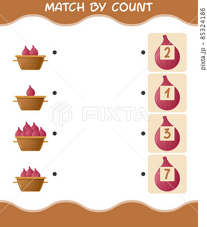 Match by count of cartoon red onion. Match and count game. Educational game for pre shool years kids and toddlers 85324186