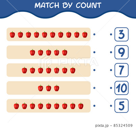 Match by count of cartoon bell pepper. Match and count game. Educational game for pre shool years kids and toddlers 85324509