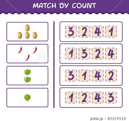 Match by count of cartoon vegetables. Match and count game. Educational game for pre shool years kids and toddlers 85324519