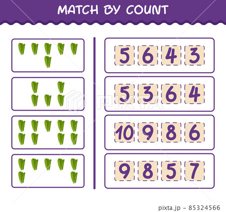 Match by count of cartoon lettuce. Match and count game. Educational game for pre shool years kids and toddlers Match by count of cartoon lettuce. Match and count game. Educational game for pre shool years kids and toddlers 85324566