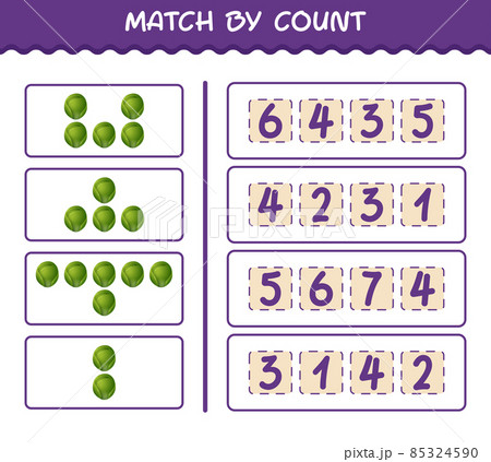 Match by count of cartoon brussels sprout. Match and count game. Educational game for pre shool years kids and toddlers 85324590