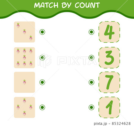 Match by count of cartoon turnip. Match and count game. Educational game for pre shool years kids and toddlers Match by count of cartoon turnip. Match and count game. Educational game for pre shool years kids and toddlers 85324628