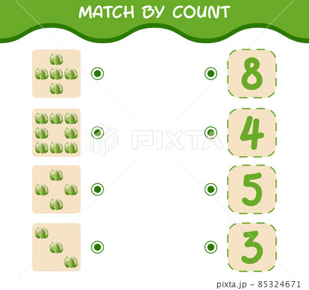Match by count of cartoon cauliflower. Match and count game. Educational game for pre shool years kids and toddlers 85324671