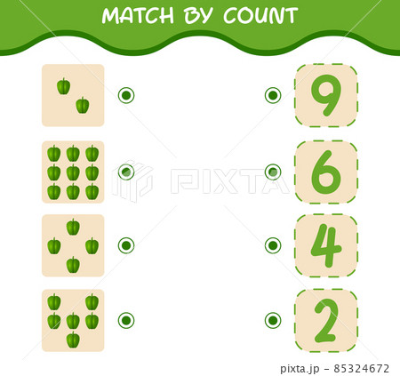 Match by count of cartoon bell pepper. Match and count game. Educational game for pre shool years kids and toddlers Match by count of cartoon bell pepper. Match and count game. Educational game for pre shool years kids and toddlers 85324672