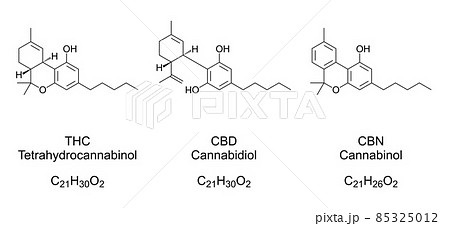 THC, CBD and CBN, chemical formulas and structures. The best studied cannabinoids, cannabis compounds, found in cannabis plants, are tetrahydrocannabinol (THC), cannabidiol (CBD) and cannabinol (CBN). THC, CBD and CBN, chemical formulas and structures. The best studied cannabinoids, cannabis compounds, found in cannabis plants, are tetrahydrocannabinol (THC), cannabidiol (CBD) and cannabinol (CBN). 85325012
