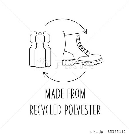 Made from 100 recycled polyester - concept for sustainable boot, shoe, eco friendly fabric, clothing packaging. Vector stock illustration isolated on white background for design label set. EPS10 85325112