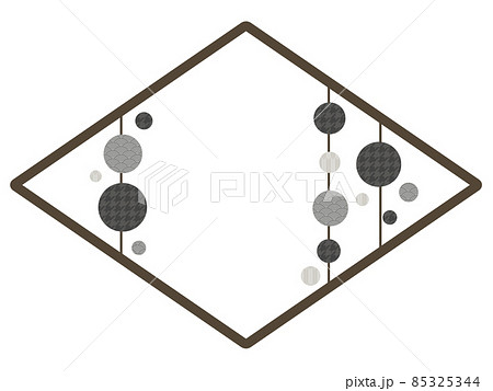 モノクロの和柄の水玉とひし形フレームのイラスト素材