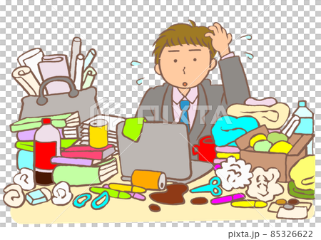 大人の発達障害　会社のデスクが片づけられず焦る男性 85326622