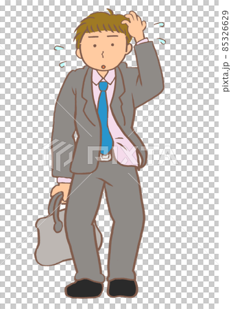 大人の発達障害 だらしないスーツ姿で焦る若い男性 大人の発達障害 だらしないスーツ姿で焦る若い男性 85326629