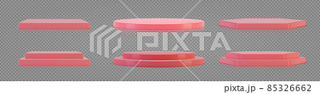 Empty pink plinth for product presentation. Podiums set on transparent background. 85326662