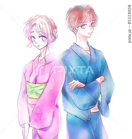 浴衣の男女のイラスト素材