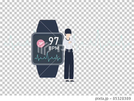 スマートウォッチで健康管理する日本人女性のイラスト素材のイラスト素材 8532