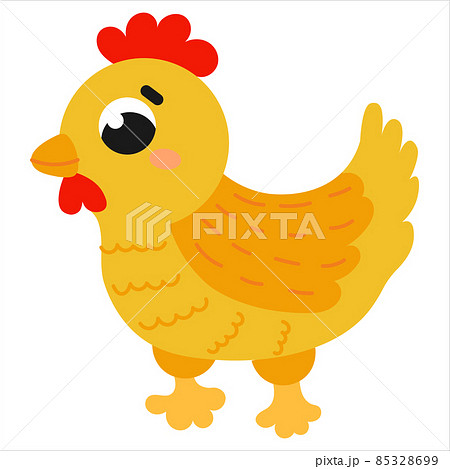 Hen in cartoon style isolated on white background, farm animal, rural lifestile concept for children books 85328699