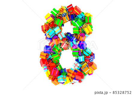 Number 8, from colored gift boxes, 3D rendering 85328752