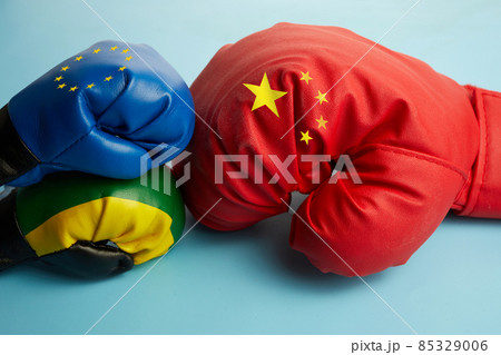 Concept of trade war. China Lithuania and EU politics relationship partnership divided conflicts concept Concept of trade war. China Lithuania and EU politics relationship partnership divided conflicts concept 85329006