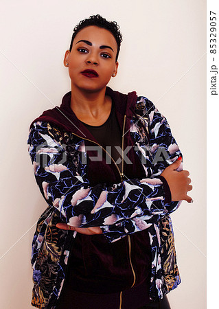 pretty stylish african american big mama woman well dressed. swag relax at home 85329057