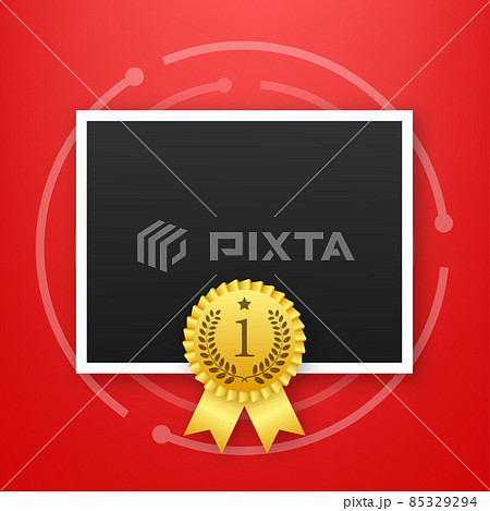 Trophy and frame realistic compostion. 3d photo award place for flyer design. Vector illustration. Trophy and frame realistic compostion. 3d photo award place for flyer design. Vector illustration. 85329294