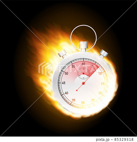 Stopwatch concept - faster sign with fire. Vector stock illustration. Stopwatch concept - faster sign with fire. Vector stock illustration. 85329318