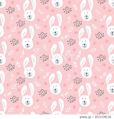Cute rabbit Seamless pattern. Cartoon Animals in forest background. Vector illustration 85329616