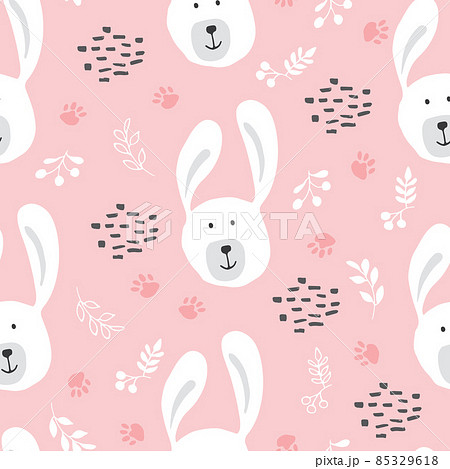 Cute rabbit Seamless pattern. Cartoon Animals in forest background. Vector illustration Cute rabbit Seamless pattern. Cartoon Animals in forest background. Vector illustration 85329618