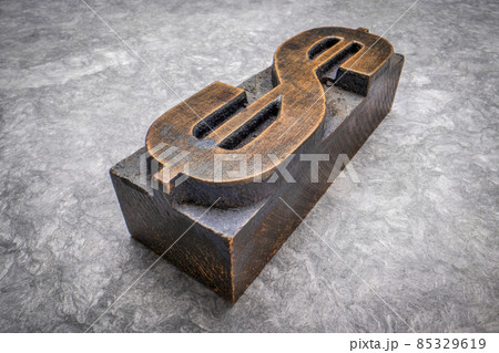 dollar symbol in letterpress wood type 85329619
