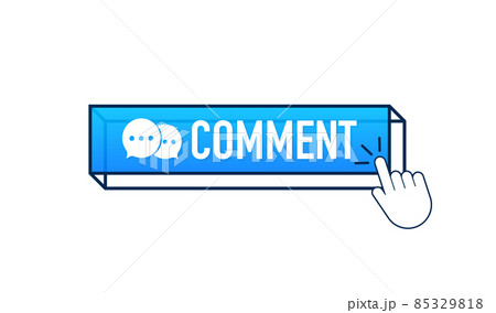 Flat blue comment button. Flat vector. Computer mouse click. Navigation pointer. Flat blue comment button. Flat vector. Computer mouse click. Navigation pointer. 85329818