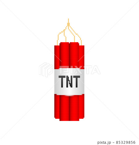 Red dynamite pack with electric time bomb, TNT. Pixel icon. Vector illustration. 85329856
