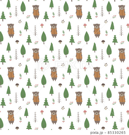 Cute bear Seamless pattern. Cartoon Animals in forest background. Vector illustration 85330265