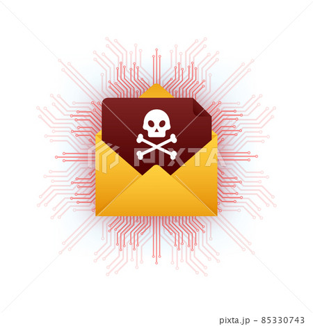 Red email virus. Computer screen. virus, piracy, hacking and security, protection. Vector stock illustration. 85330743