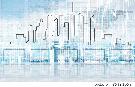 Concept of global communication and networking with world map over cityscape Concept of global communication and networking with world map over cityscape 85331055