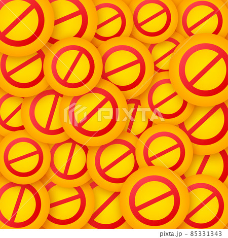 Abstract red sticker with stop sign on yellow background. Isolated vector illustration. Line vector icon. 85331343