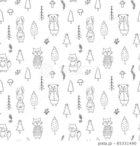 Cute animals Seamless pattern. Cartoon Animals in forest background. Vector illustration Cute animals Seamless pattern. Cartoon Animals in forest background. Vector illustration 85331490