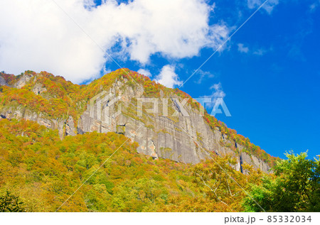 紅葉の磐司岩（宮城県仙台市） 85332034