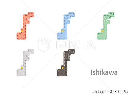 デザイン地図 石川県 ステッチのイラスト素材